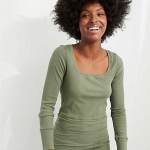 Aerie Ribbed Square Neck Crop T-Shirt